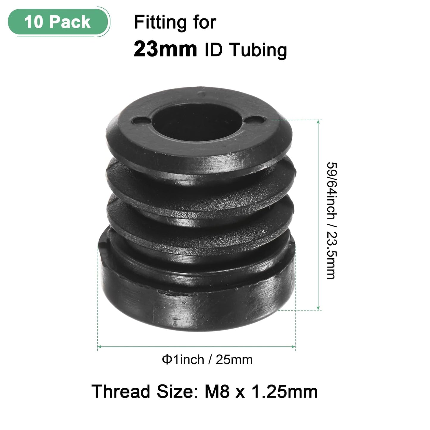 M METERXITY 10-Pack Inserts for Round Tubes with M8 Thread, 1" (25mm) OD Plastic Tube Insert for Chair/Table/Caster, Tubing End Cap Floor Protectors Metal Furniture Legs Glide Plug