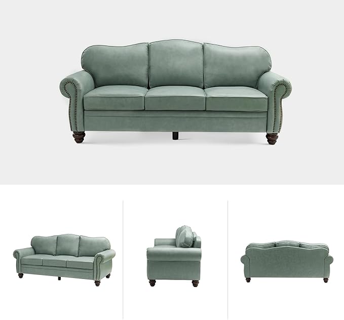 81" Genuine Leather Sofa, Classic 3-Seater Couchs