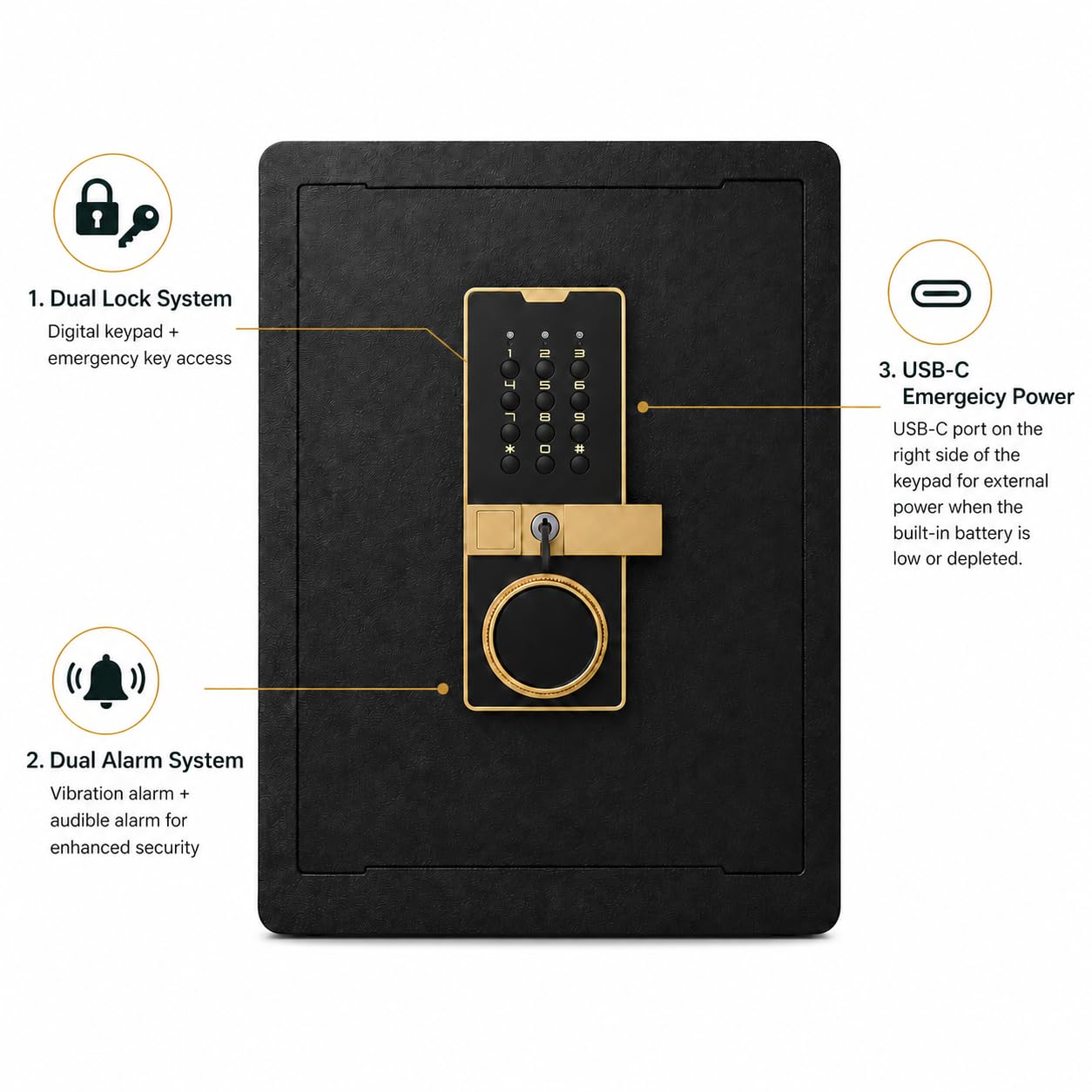 Safe Box, 17.7" Tall 1.4 Cubic Feet 2-Layer Home Office Safe, Security Cabinet Safe for Money Cash Valuables, Digital Electronic Keypad, Dual Alarm System, Removable Shelf