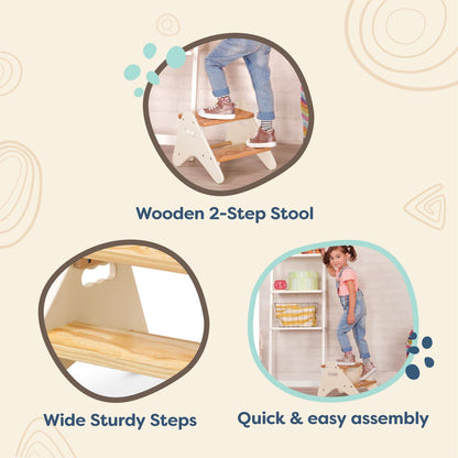 B. toys – Step Stool for Kids – Ivory & Wood Stepping Stool – Furniture for Toddlers – Peek – A – Boost – 2+ Years