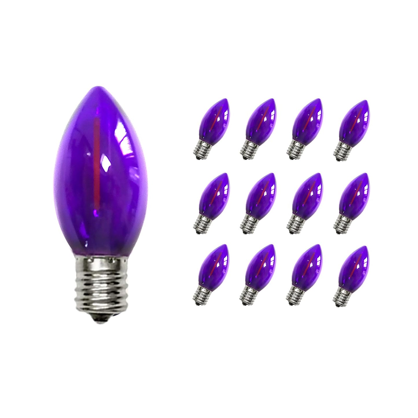 CHYParty 12 Pack C7 LED Replacement Bulbs, Purple Christmas Light Bulbs for Outdoor String Lights, Patio, Xmas Tree, Halloween Decor, E12 Candelabra Base, Waterproof, Dimmable