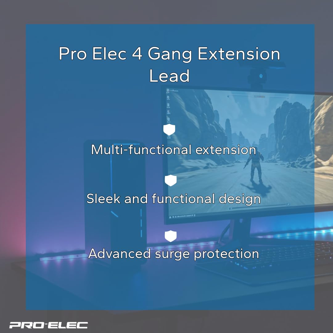 pro elec plpl15330pl 2 m Switched and Surge Protected 4 Gang Extension Lead white
