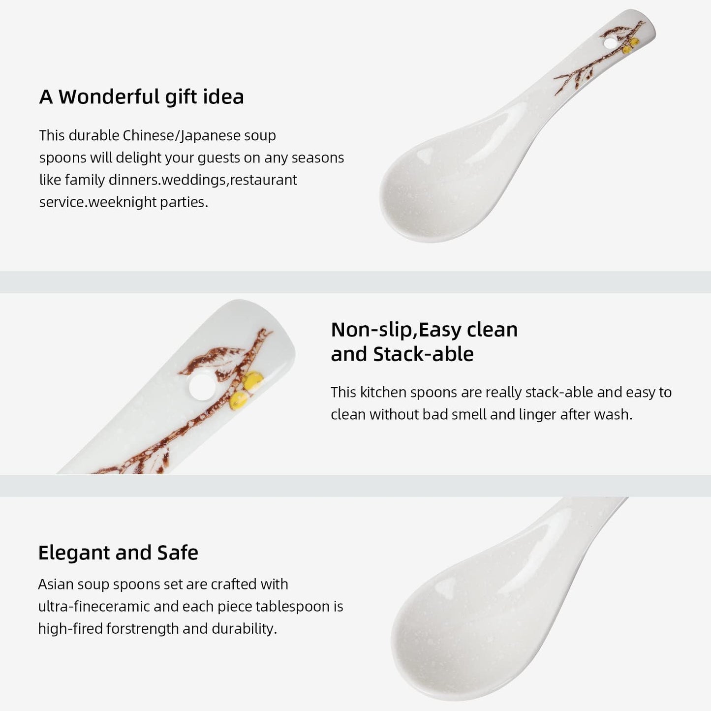 6 Pieces Japanese Retro Ceramics Soup Spoons Asian Soup Spoons Japanese Style Rice Spoon Flatware Chinese Serving Spoons Appetizers Tableware Meal Partner for Salad Ramen Noodles Wonton