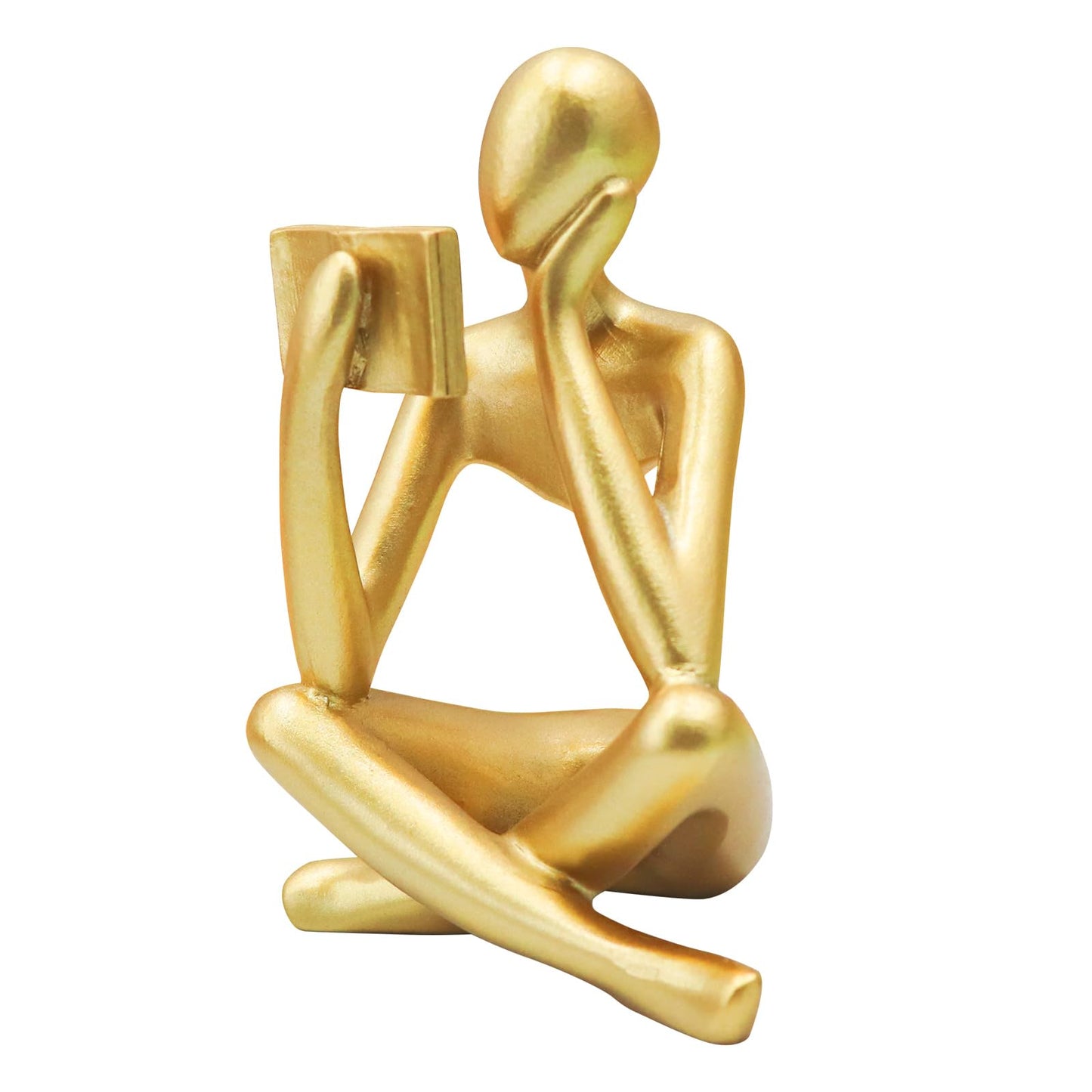 Jinkoozz Gold Reading Women Statue, Thinker Sculptures, Abstract Art Ornament, Modern Aesthetic Figurine Decoration, Suitable for Home Living Room Bedroom Office Shelf Table Desk Bookshelf Decor