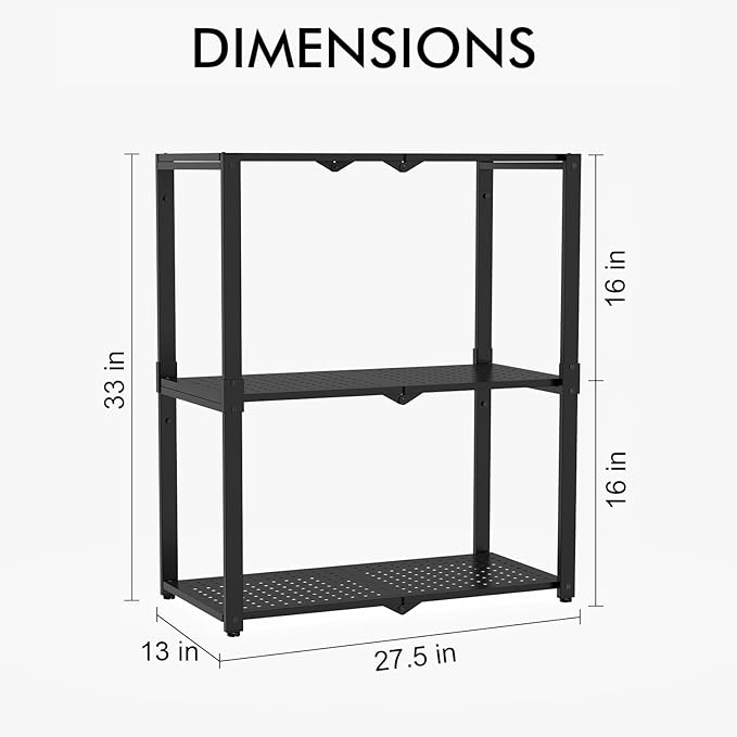 3-Shelf Storage Shelving Unit Metal Rack Heavy-Duty 28"x13.5"x33.5" for Garage, Kitchen and Bedroom Layers Increased Black
