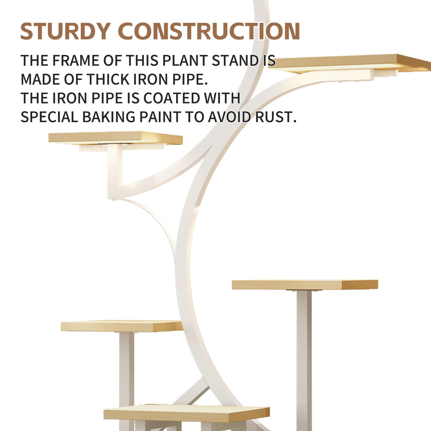 AJLDN Plant Stands Shelf Indoor with Grow Lights - 62in Tall 8 Tiered Plant Holder, S-Shaped Corner Shelf for Living Room, Large Flower Stand for Indoor Plants,Natural