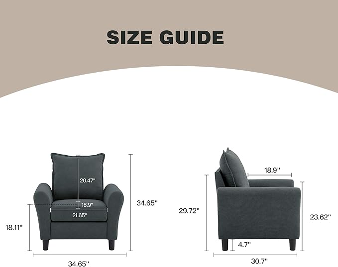 Mid-Century Accent Chair, Modern Linen Fabric Armchair