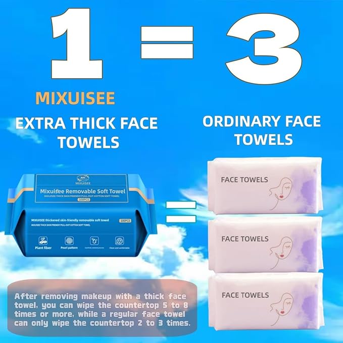 Disposable face towel, MIXUISEE thick and soft face towels, 100% cotton face