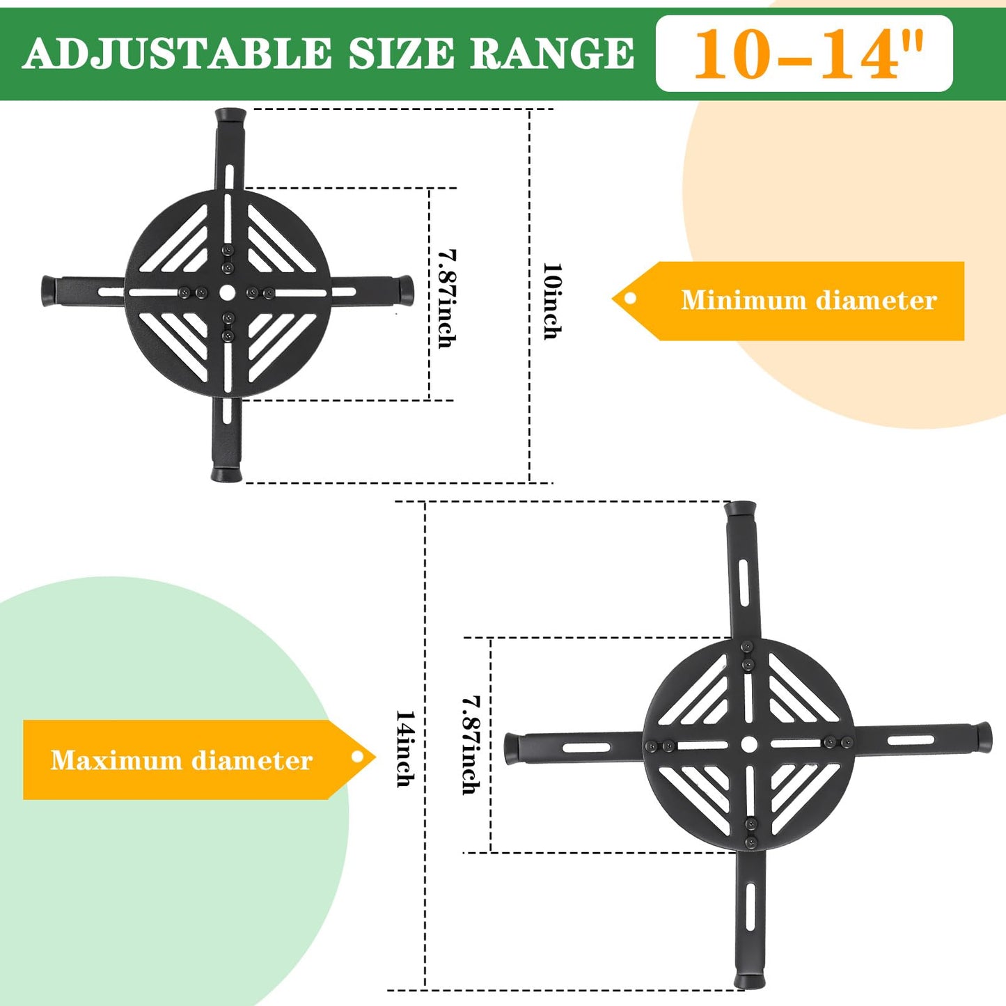 Adjustable Plant Risers for Inside Pots-100lb Heavy Duty Metal Plant Riser with Rubber Feet, Easy Assembly, Fits Round/Square/Tapered Pots, Indoor Outdoor Use (Adjustable Size Range:10-14"- 2Pack)