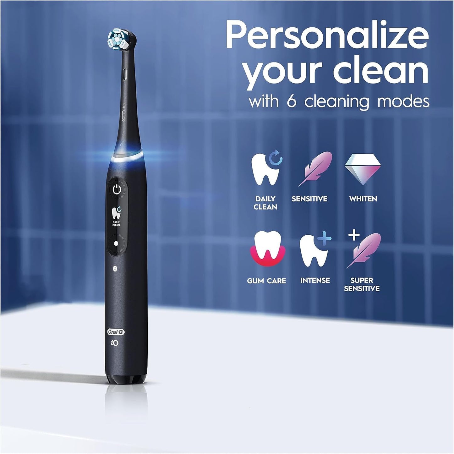 Oral-B iO8 Electric Toothbrush For Adults, App Connected Handle, 3 Toothbrush Heads, Travel Case & Toothbrush Head Holder, 6 Modes, Teeth Whitening