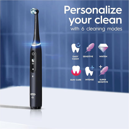 Oral-B iO8 Electric Toothbrush For Adults, App Connected Handle, 3 Toothbrush Heads, Travel Case & Toothbrush Head Holder, 6 Modes, Teeth Whitening