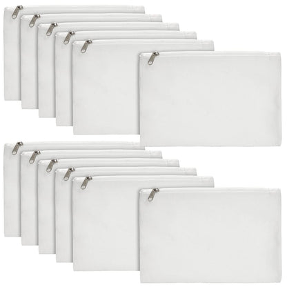 Blank Canvas Zipper Pouch, DIY Craft Bag for Cosmetics, Coins, Miniature Toiletries 12 Pack, 15 x 20 cm Off-White