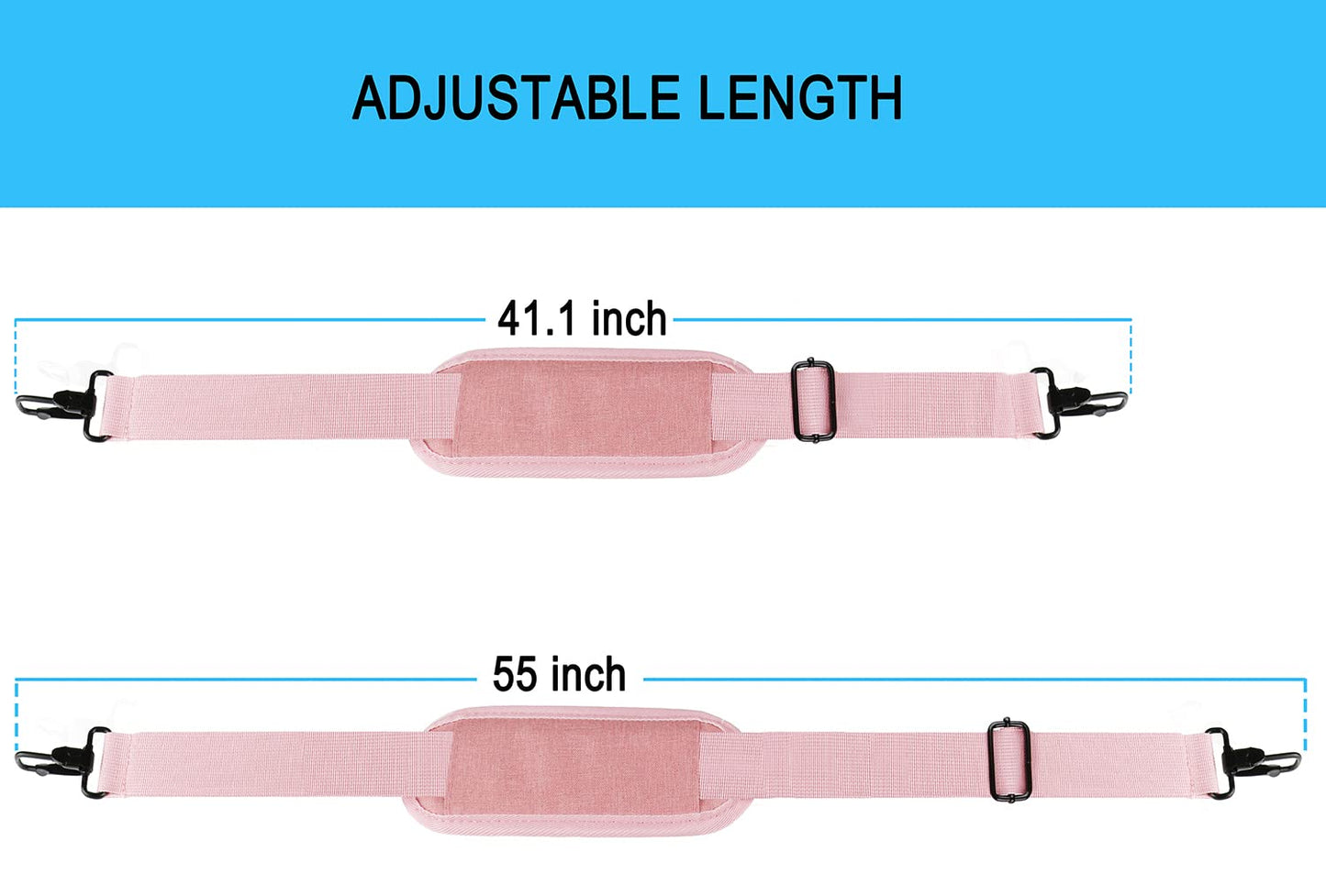 Shoulder Strap, Durable 55" Universal Replacement Laptop Shoulder Strap, Adjustable Comfortable Belt with Metal Hooks for Briefcase, Computer Messenger Bag, Laptop Case Luggage/Duffel/Camera, (Pink)