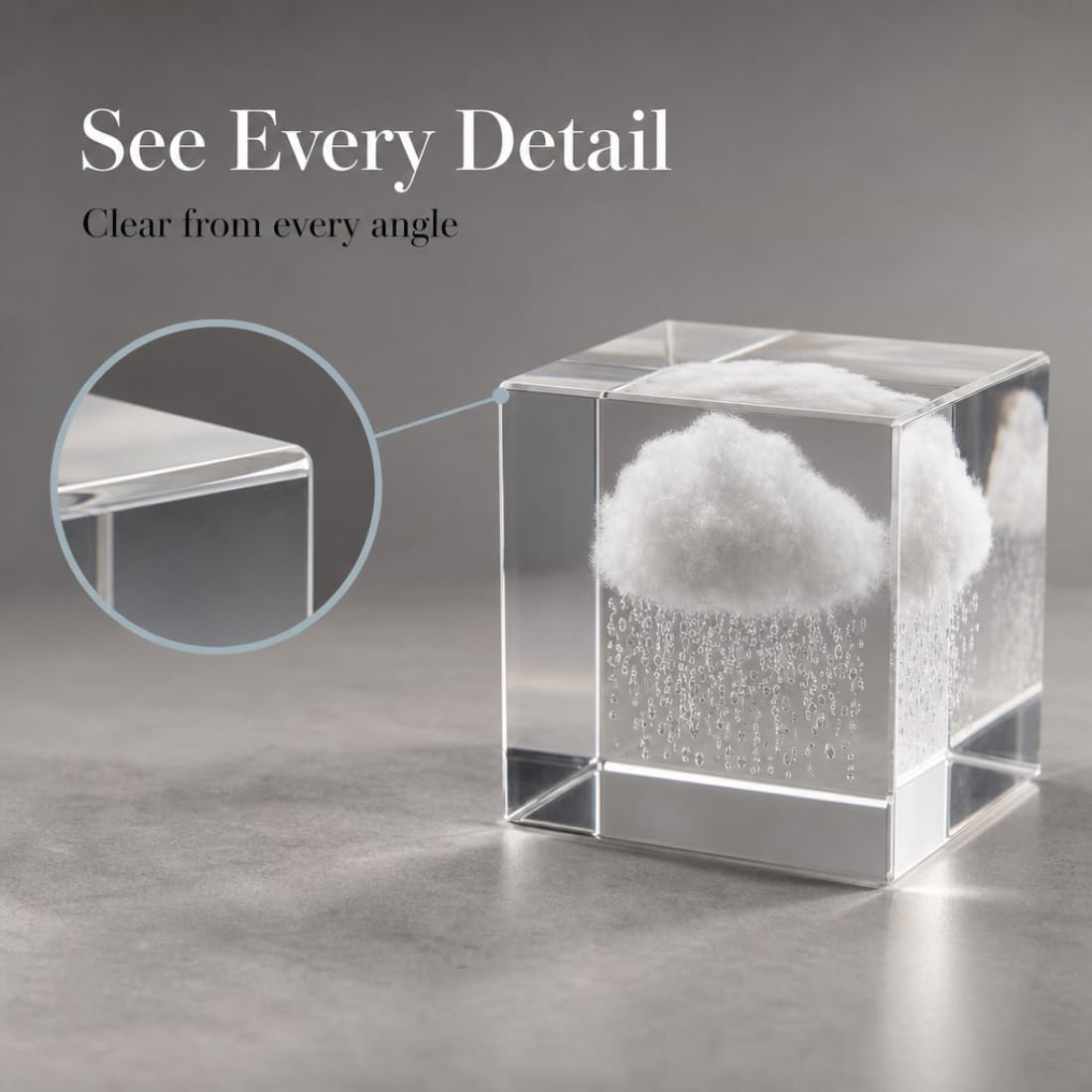 VOXTURA Small Decorative Paper Weight - Aesthetic Cute Crystal for Desk Shelf Sitter Office Decor - Rain Cloud Cube, Stress Relief Gifts for Coworkers (2.4")