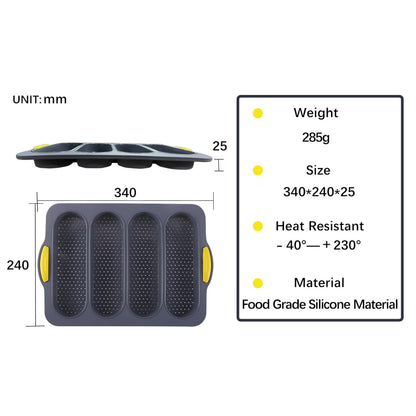 atrccs 4-cavity Silicone Bread Loaf Pan, Nonstick Sourdough Loaf Pan & Heat Resistant Baguette Bread Pan, Bread Pans for Homemade Bread, Silicone Molds for Baking Hoagie Rolls, Hot Dog Buns