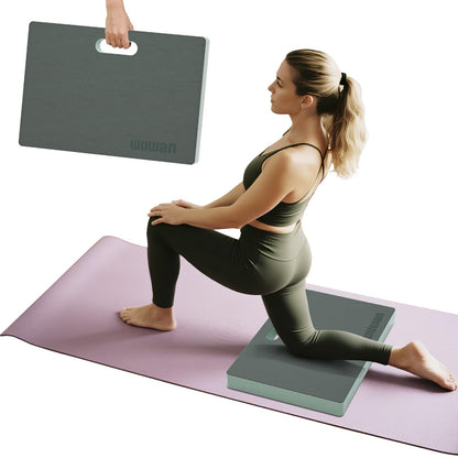 WUWAN Yoga kneeling mat, 1.5inch Thick,Knee Push-ups, Plank Support & Yoga Elbows/Knees Mat Provides Cushion for Kneeling & Elbows (Green with leather front)