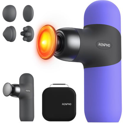 RENPHO Mini Thermal Massage Gun with Heat, Portable Deep Tissue Percussion Massager, Color Silicone Sleeves Travel Size with Carry Case, Grey