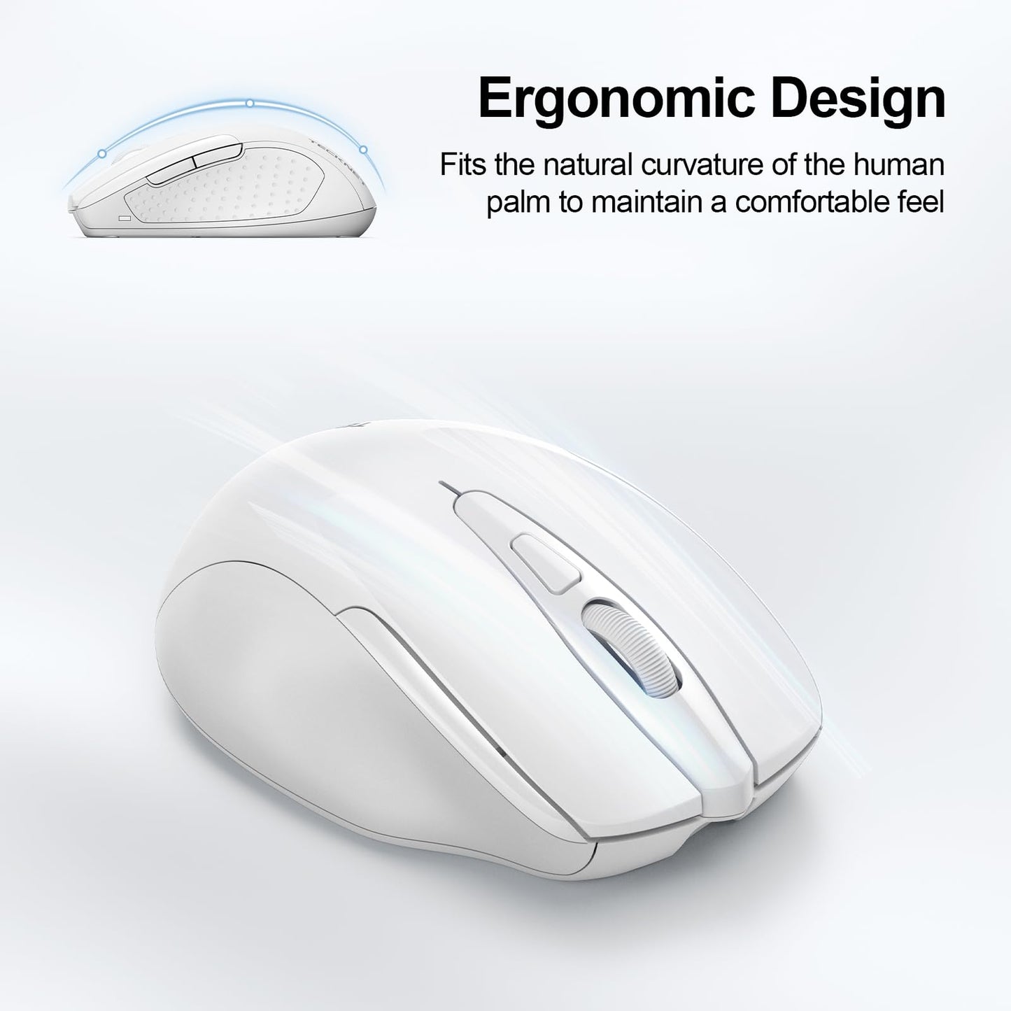 TECKNET Wireless Mouse (BT5.0/3.0 & 2.4G) Rechargeable 4800 DPI Silent USB A & Bluetooth Mouse 6 Buttons, Wide Compatibility - Grey