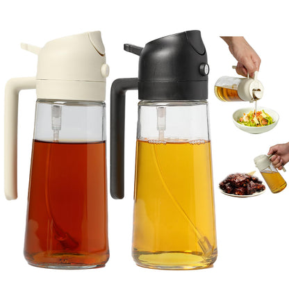 2 Pack Oil Sprayer for Cooking, 2 in 1 Olive Oil Dispenser Bottle for Kitchen, 16oz/470ml Oil Dispenser Bottle, Food-grade Glass Oil Mister for Air Fryer, Oven & Steak Frying,Black&Cream White