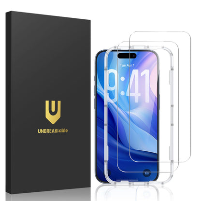 UNBREAKcable 2-Pack Screen Protector for iPhone 16e/13/13 Pro/14, Double Shatterproof Tempered Glass [Easy Installation] [9H Hardness] [99.99% HD] [Case Friendly] for Apple 13 Pro/13/14/16e 6.1 inch