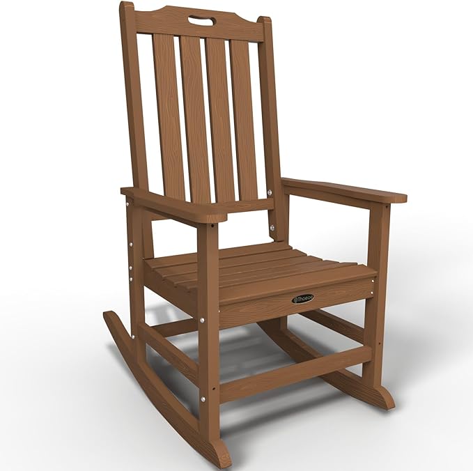 Oversized Rocking Chair, Outdoor Rocking Chair for Adults, All Weather Resistant Porch Rocker for Lawn Garden, Wood