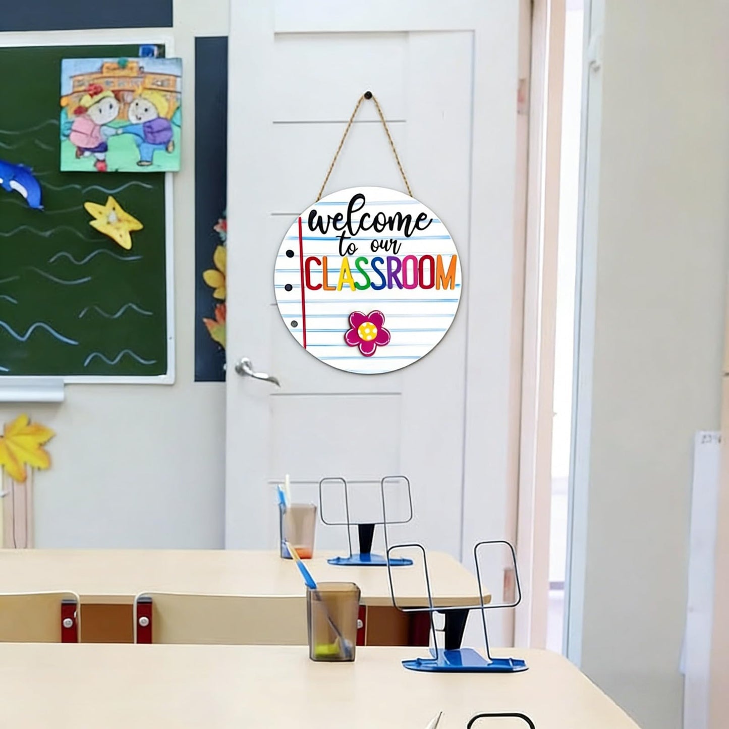 Welcome to Classroom Front Door Decoration Sign, Seasonal Door Sign,-12 inch Interchangeable Wooden Plaque for Classroom/Home, DIY Wall Decor for Christmas Holidays & Back-to-School,13 Patterns