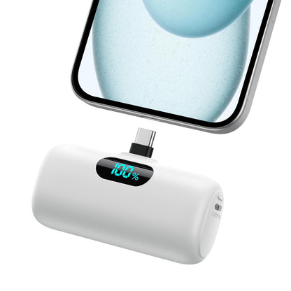 Mini Portable Charger USB C Power Bank,Upgraded 5000mAh PD Fast Charging Battery Pack Built-in USB-C Connector,LCD Display,Compatible with iPhone16,16 Plus,16Pro/Max/15,iPad Pro/Air,Android Phone etc