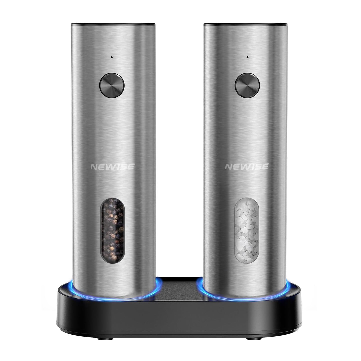 Newise Electric Salt and Pepper Grinder Set - Charging Base, Automatic Rechargeable Pepper Mill with Adjustable Coarseness, LED Lights, Large Capacity, Kitchen Appliance for Mom Wife