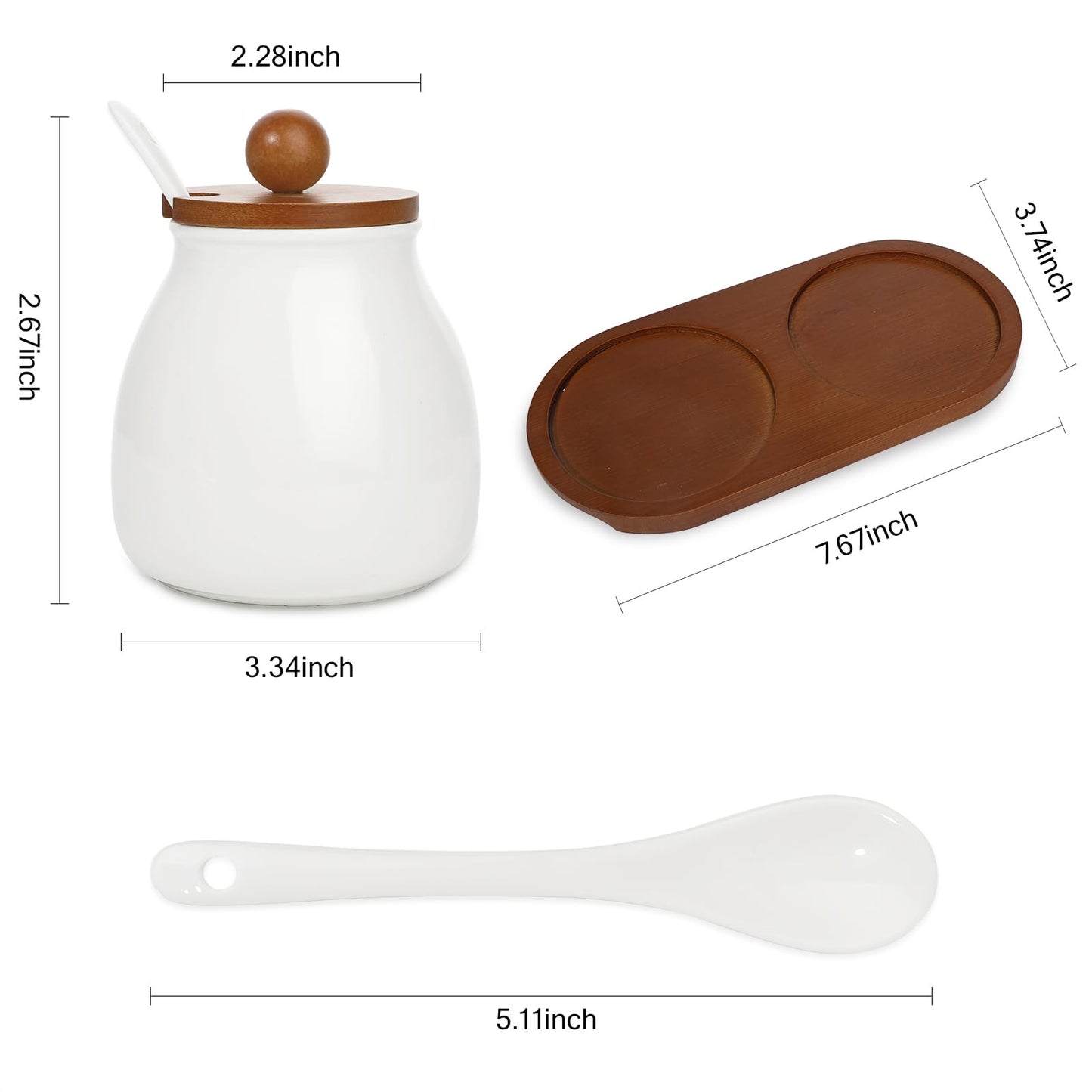 Sailench Ceramic Sugar Bowl Set of 2, Sugar Bowl with Lid and Spoon,Sugar Jar Container Set for Coffee Bar Kitchen Home (2, White)