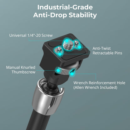 SMALLRIG 12.9 Inches Magic Arm Clamp, with 1/4'' Screw & Anti-Deflection Retractable Pin, Clamp Mount for GoPro/for Insta360 /for DJI Action/for DSLR/for Light/for Monitor/for Phone - 5312
