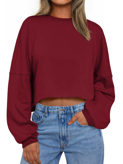 Trendy Queen Cropped Sweatshirts for Women Oversized Crewneck Sweaters Long Sleeve Tops Fall Winter Clothes 2025