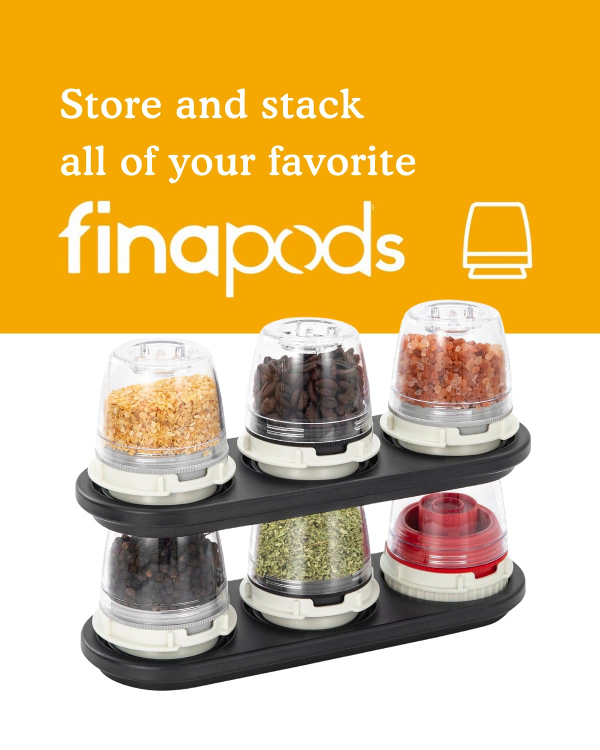 FinaMill Black Trio Stackable Tray – Spice Rack for 3 FinaMill Pods, Durable Kitchen Organizer for Spice Grinder, BPA-Free, Easy to Clean, Keeps Spices Neat and Accessible, Home and Kitchen Gift Ideas