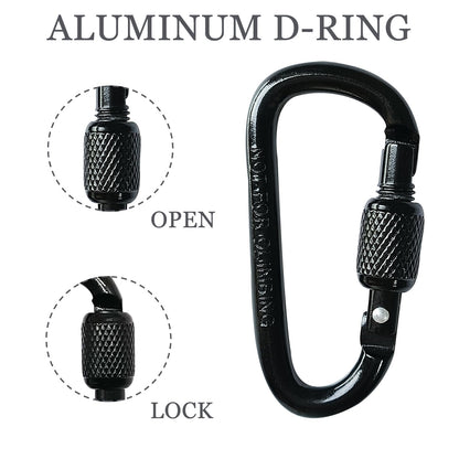 YUCHIYA 8 Pack D-Shape Carabiner Clasp with Screw Gate, 2.2 Inch Mini Keychain Clip Key Chain Buckle, Aluminum Alloy Keyrings Hook for Outdoor Hiking not for Climbing (D with Screw, Black)