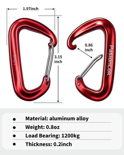 PasionLok Carabiner Clips Heavy Duty 12KN, 4 Pack Aluminum Carabiner Keychain, Small D Ring Hook for Hammock Camping Essentials, Backpack Key Ring Clip, Dog Leash, Multi Color