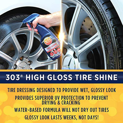 303 Products High Gloss Tire Shine And Protectant - Long Lasting, Water Based Formula - Lasts For Weeks - No Harmful Silicones - Lasts Weeks Not Days, 16 fl. oz. (30395CSR) Packaging May Vary