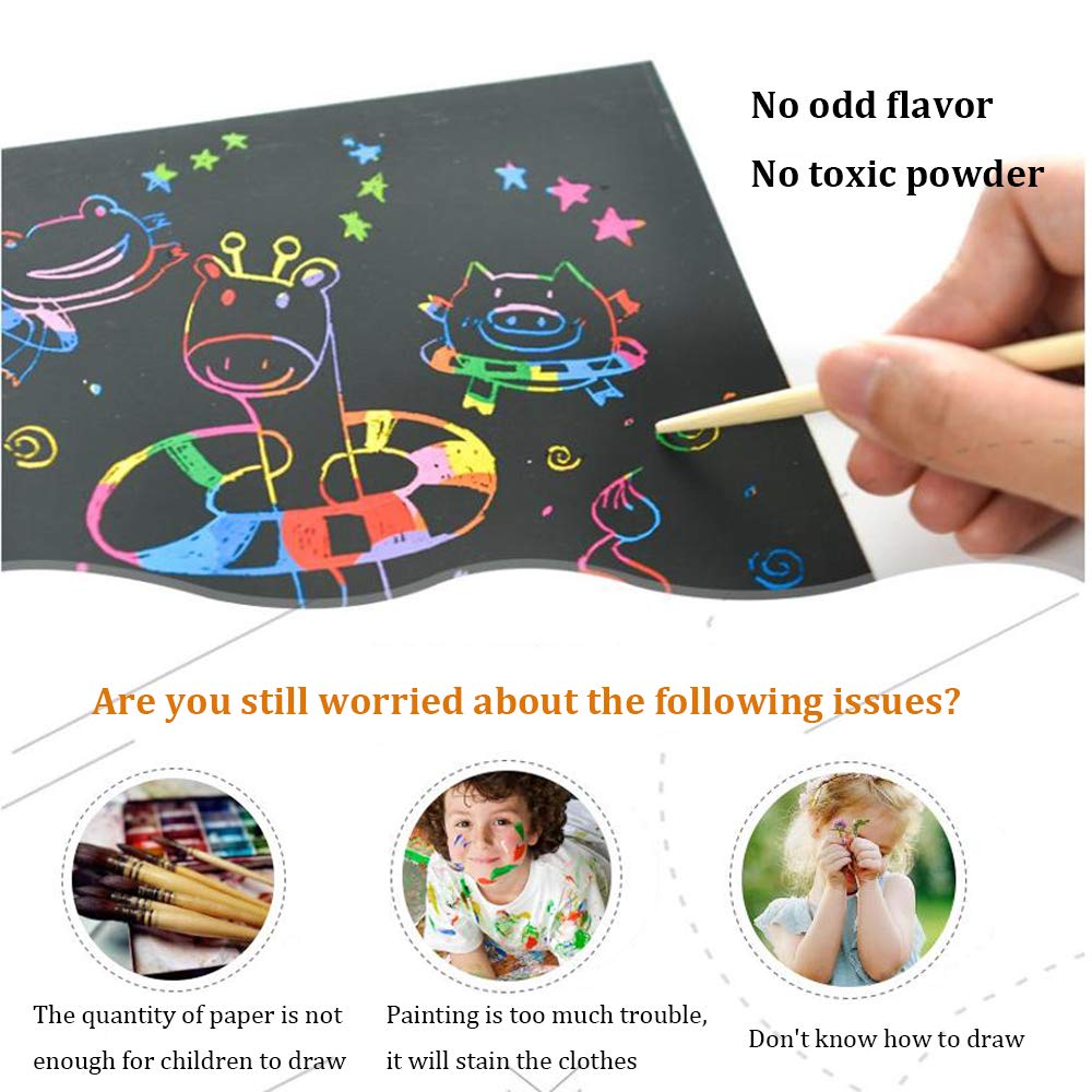 Art Set for Kids Rainbow Magic Scratch Off Paper Black Scratch Sheets Notes Cards Boards Doodle Pads Childrens Crafts Projects Kit for Girls Boys Adults Birthday Christmas Gift
