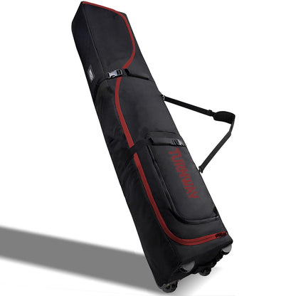 TurnWay Padded Ski Bag with Wheels for Air Travel, Double Rolling Snowboard Bag Heavy Duty Waterproof for Storage & Transportation of Snowboard/Ski Gear (Black-Red)