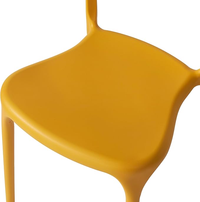 Modern Stackable Dining Chair Set, No Assembly, Plastic Chair, Patio Chair, Suitable for Indoor and Outdoor Cafes and Restaurants, Set of 4 (Mustard Yellow)
