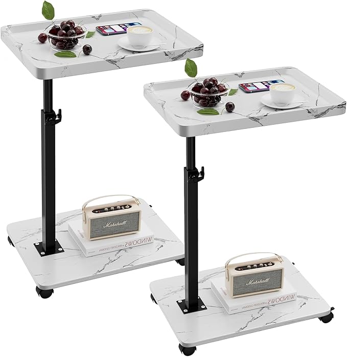 C Table End Table Adjustable Height, 360°Swivel TV Tray Table