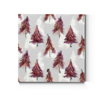 Renditions Gallery Christmas Tree Forest (Red) Wall Art, Cute Winter Artwork, Festive Holiday Patterned Decor, Premium Gallery Wrapped Canvas, Ready to Hang, 10 in H x 10 in W, Made in America