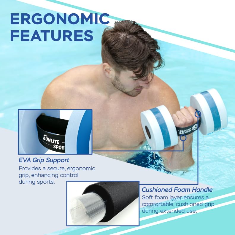 Sunlite Sports Water Workout Combo Set, Aqua Dumbbells, Swim Belt and Aqua Cuffs, Water Weights for Pool Exercise, Water Aerobics Equipment, High-Density EVA Foam for Aqua Jogging and Therapy