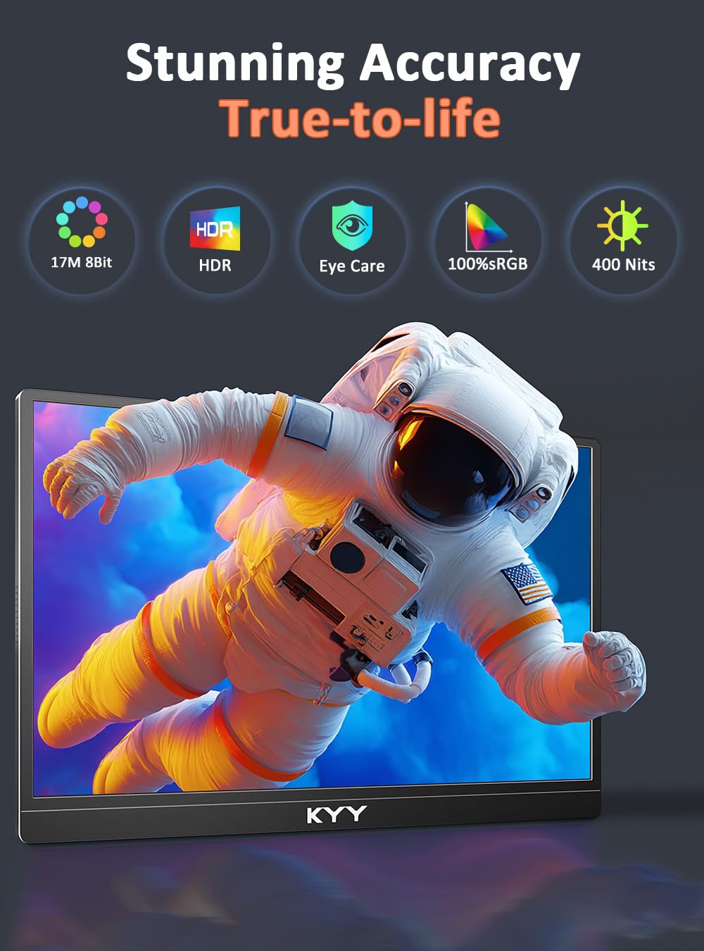 KYY Portable Monitor 15.6inch 1080P FHD USB-C, HDMI Computer Display HDR IPS Gaming Monitor w/Premium Smart Cover & Screen Protector, Speakers, for Laptop PC MAC Phone PS4 Xbox Switch