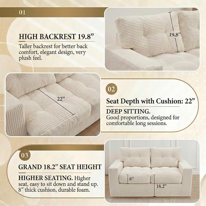 69" Corduroy Loveseat Sofa in a Box, High-Density Foam Couch, No Assembly