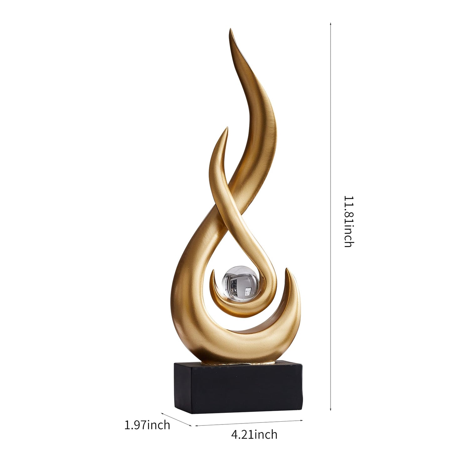 AWNR Abstract Gold Sculpture Decor: Flame Statue with Glass Ball Resin Art Figurines Unique Centerpiece Table Decorations Modern Home Decor Living Room TV Stand Coffee Table Office Decor