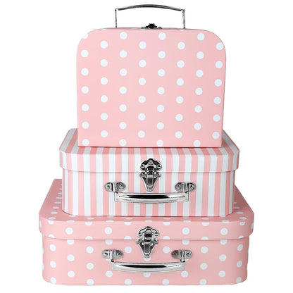 Dloulqz Paperboard Suitcases Set of 3 Decorative Storage Boxes with Lids,Mini Suitcase,Cute Storage Gift Boxes for Barbie Doll,Toys,Photos,Hat,Christmas New Year,Wedding Birthday Party Home Decoration