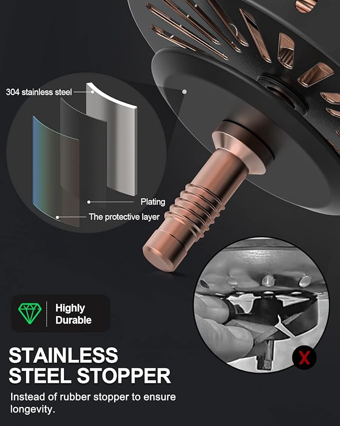 BOTEMY B9171 Copper Kitchen Sink Drain Kit 3 1/2 Sink Strainer