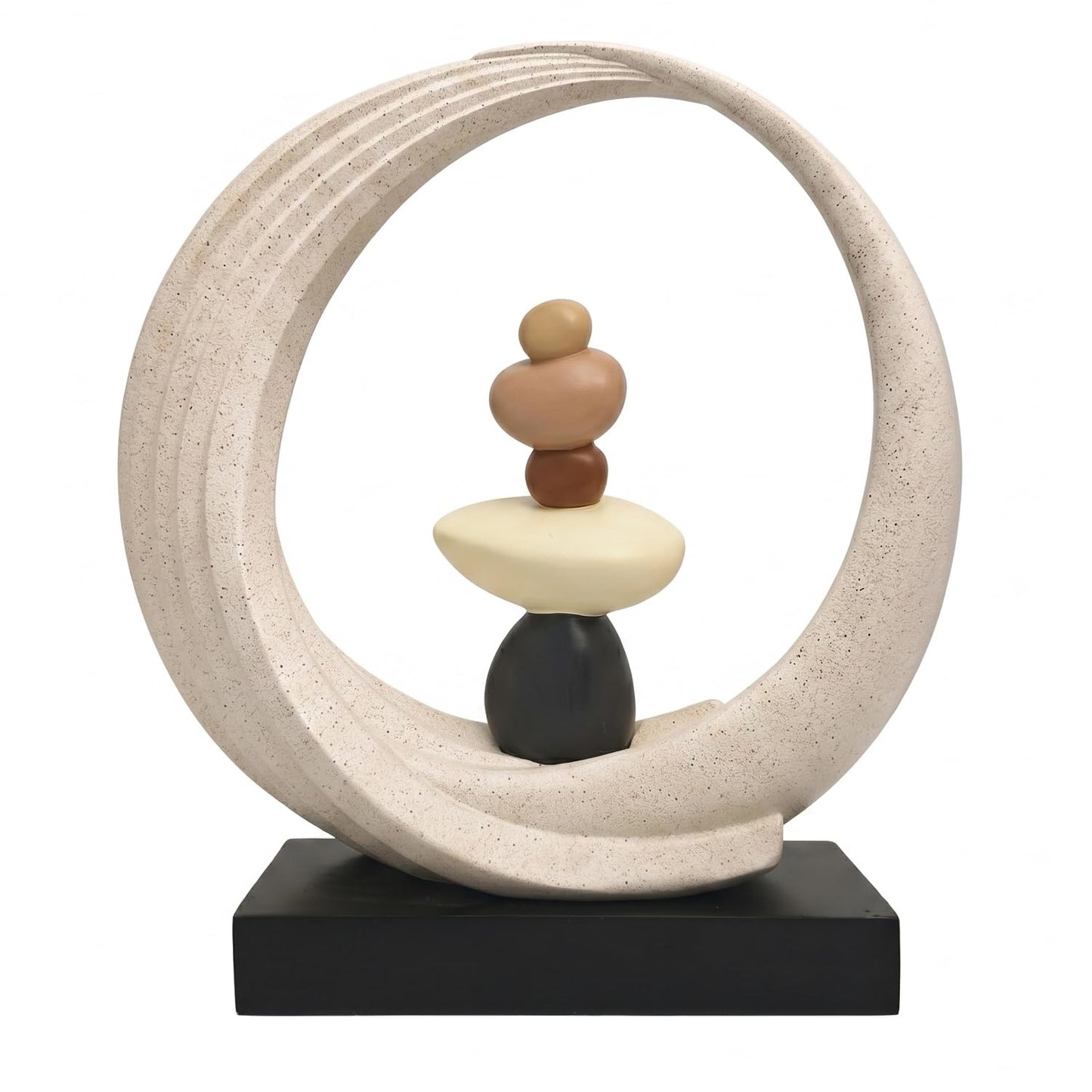 Abstract Zen Balance Sculpture, 10.4" H Modern Gold Spiral Faux Stone Stack Statue, Organic Resin Home Decor for Living Room, Bookshelf, Office, Minimalist Tabletop Art (White)