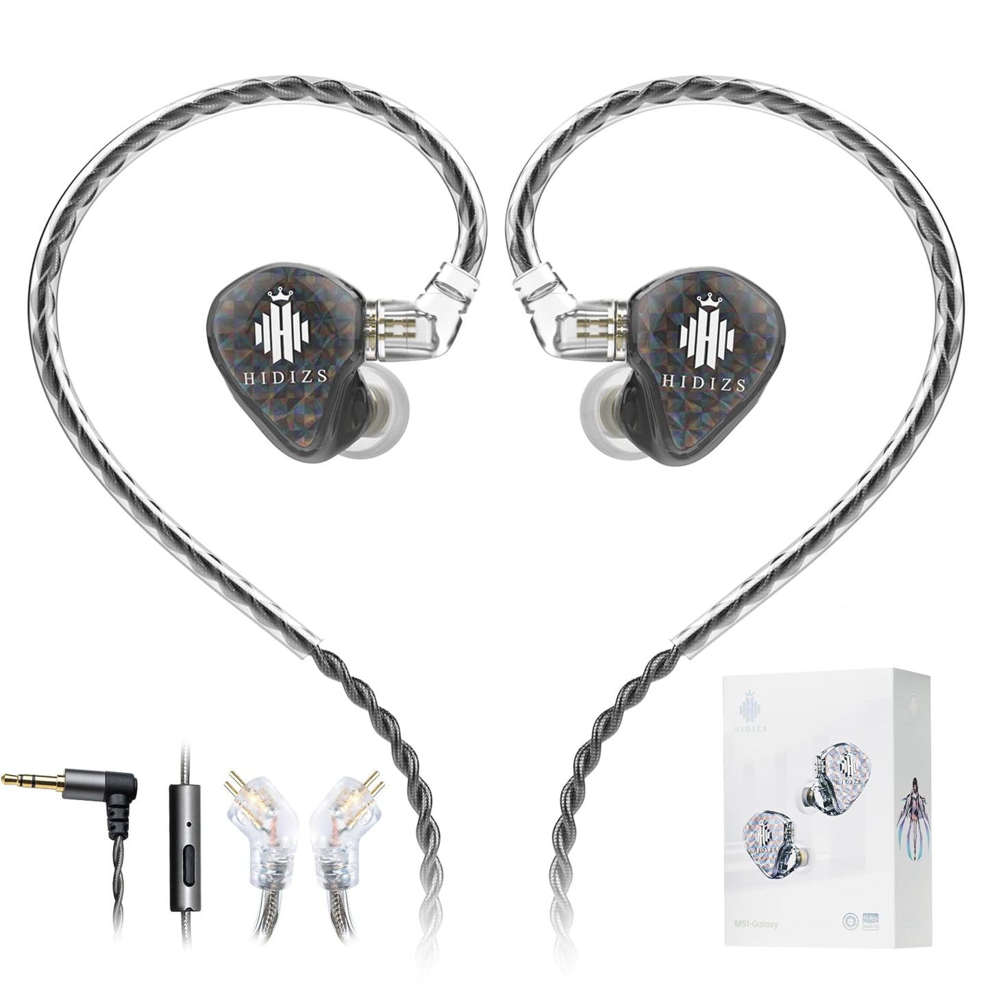Hidizs MS1 Galaxy IEM Gaming Earphones - Dual Magnetic Engine for Immersive Gaming Sound Wired Earbuds/Inline Mic/Detachable 2-Pin Cable, 3.5mm Plug