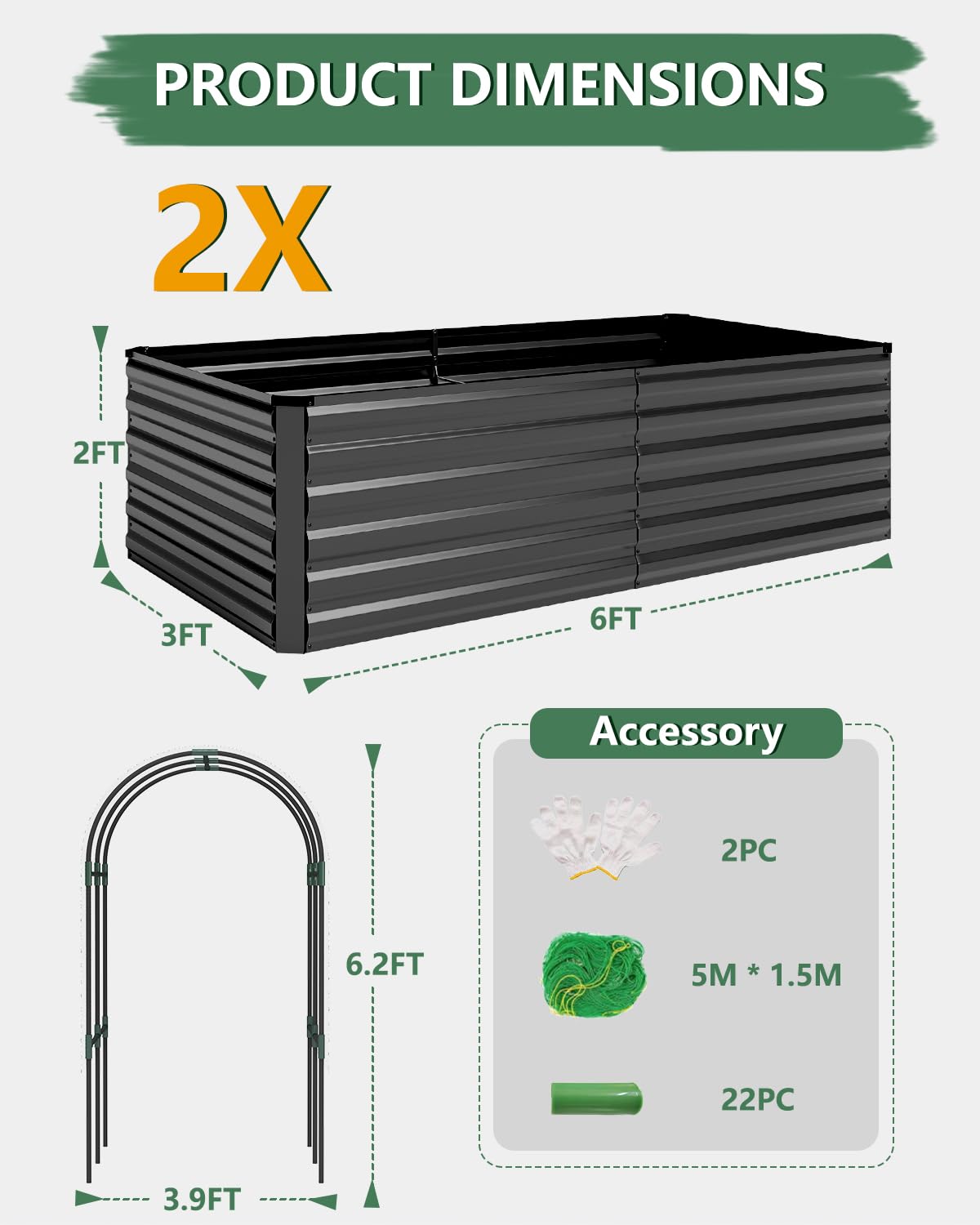 Raised Garden Bed with Arch Trellis for Climbing Plants,Galvanized Raised Garden Bed,Planter Boxes Outdoor for Vegetables Flowers Herb,269 Gallon Capacity Black