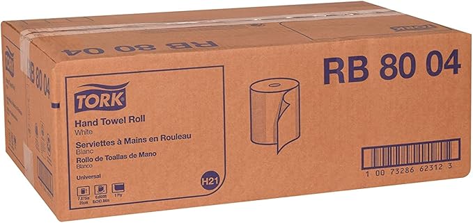 Tork Paper Hand Towel Roll White H21, 100% Recycled Fiber, 6 Rolls x 800 ft